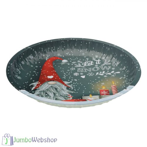 Karácsonyi mintás fémtálca -26cm - Manó