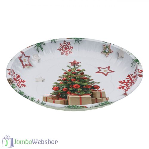 Karácsonyi mintás fémtálca -26cm - Karácsonyfa