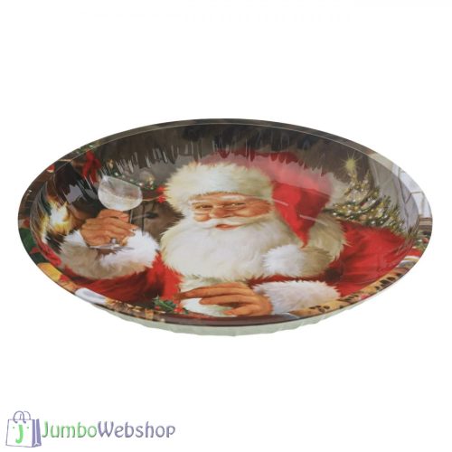 Karácsonyi mintás fémtálca -26cm - Koccintó Mikulás