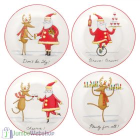   Karácsonyi, díszdobozos porcelántányér készlet -4db-20cm - Szarvas és mikulás