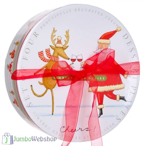 Karácsonyi, díszdobozos porcelántányér készlet -4db-20cm - Szarvas és mikulás