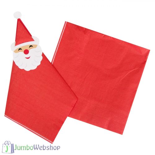 Karácsonyi piros szalvéta csomag - Papír mikulásfej kiegészítővel
