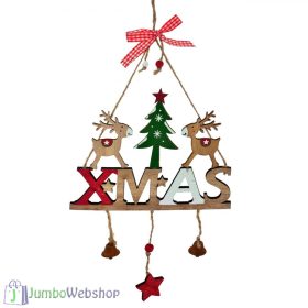   Karácsonyi függő dekoráció fából - XMAS - rénszarvasok - 29cm