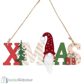   Karácsonyi függő dekoráció fából - XMAS - manó - 20cm