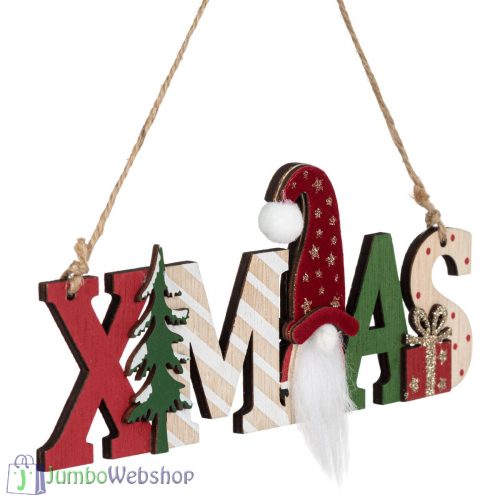 Karácsonyi függő dekoráció fából - XMAS - manó - 20cm