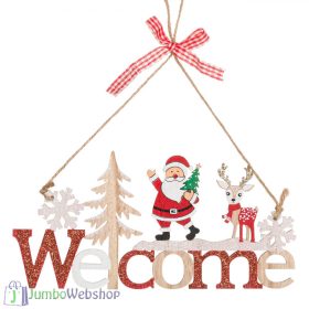 Karácsonyi függő dekoráció fából - welcome - 22cm