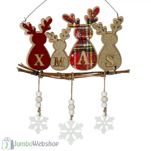 Karácsonyi függő dekoráció - XMAS - rénszarvasok - 20cm