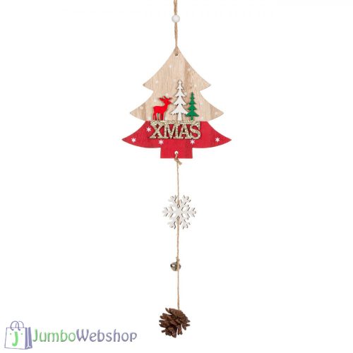 Karácsonyi függő dekoráció fából - karácsonyfa - 44cm