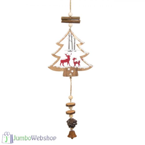 Karácsonyi függő dekoráció - fenőfa rénszarvascsaláddal - 34cm