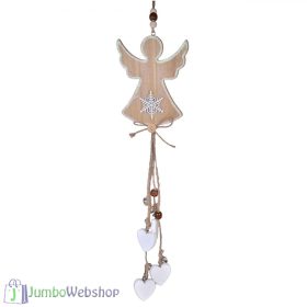   Karácsonyi függő dekoráció fából - angyalka szivecskékkel - 42cm