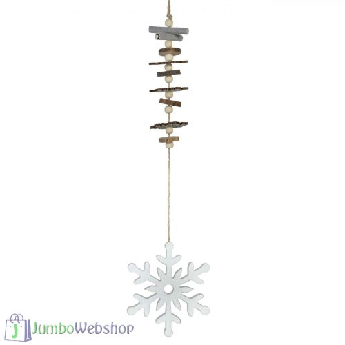 Karácsonyi függő dekoráció fából - hópihe - 50cm