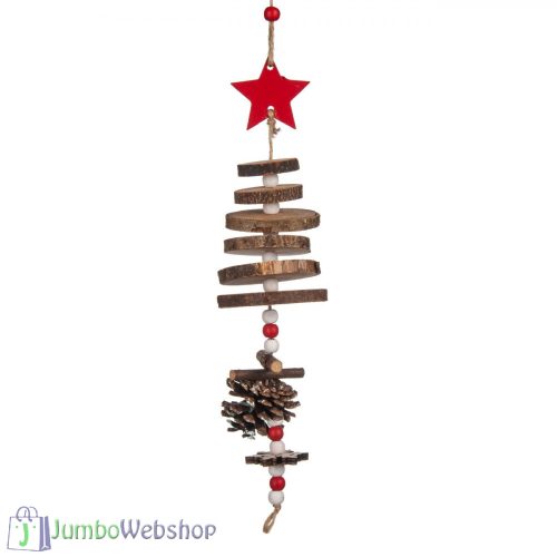 Karácsonyi függő dekoráció - fakorong csillaggal - 40cm
