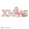 Rózsaszín karácsonyi XMAS tábla manóval, fából, 19.5 cm