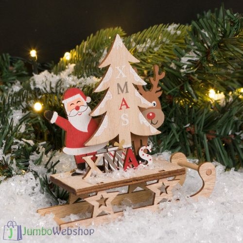 Kicsi szánkó rénszarvassal és mikulással - 12cm