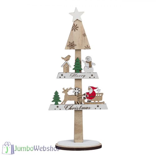 Karácsonyi dekoráció fából, fenyőfa figurákkal - 31 cm