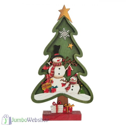 Díszes karácsonyfa hóemberrel díszítve - 28.5 cm