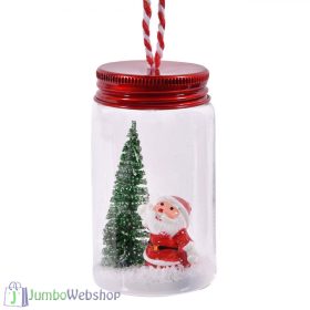 Üveg karácsonyfadísz, befőttes üveg mikulással