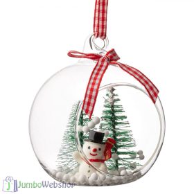   Üveg karácsonyfadísz - gömb nyílással, hóemberrel 8 cm