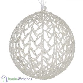 Fehér díszes gömb karácsonyfadísz 15 cm