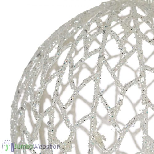 Fehér díszes gömb karácsonyfadísz 15 cm