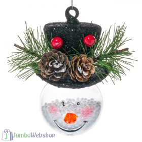 Gömb karácsonyfadísz hóember kalappal 8 cm