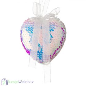 Flitteres fehér karácsonyfadísz - szív 8 cm