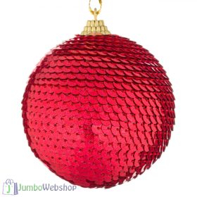 Flitteres piros karácsonyfadísz - gömb 8 cm
