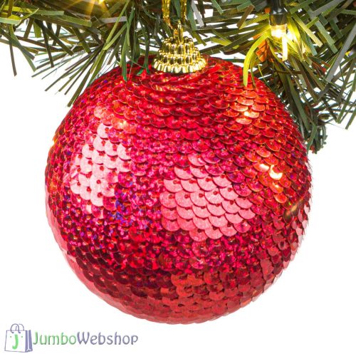 Flitteres piros karácsonyfadísz - gömb 8 cm