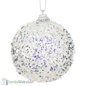 Csillogó fehér karácsonyfadísz - gömb 8 cm