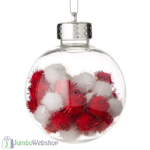 Átlátszó karácsonyfa - gömb pomponokkal 8 cm