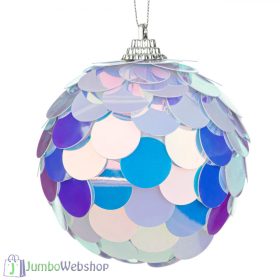 Flitteres fehér karácsonyfadísz - gömb 8 cm