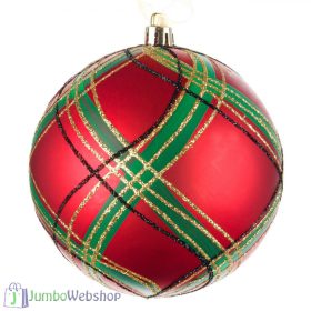 Piros-arany-fekete csíkos karácsonyfadísz - gömb 10 cm