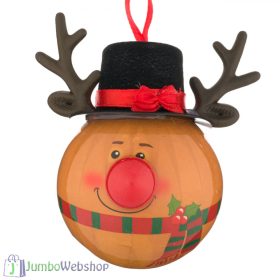 Rénszarvas gömb karácsonyfadísz sapkával - 6.5 cm