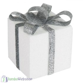 Ajándék dekoráció fehér ezüst színben 13 cm