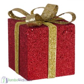 Ajándék dekoráció piros-arany színben 13 cm