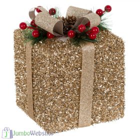 Ajándék dekoráció - arany, fagyöngyökkel 13 cm