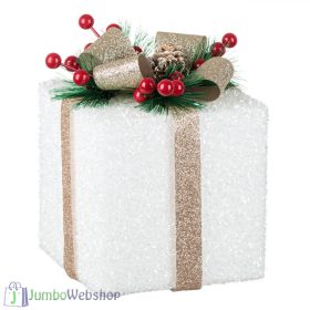 Ajándék dekoráció - fehér, fagyöngyökkel 13 cm