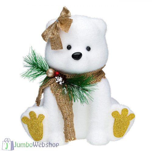 Karácsonyi dekoratív figura - jegesmedve kötött sállal 21 cm