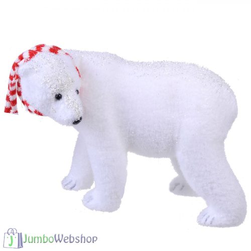 Karácsonyi dekoratív figura - jegesmedve piros csíkos sállal 21 cm