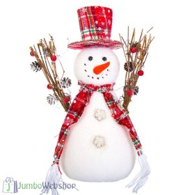   Karácsonyi dekoratív figura - hóember kötött sállal 30 cm