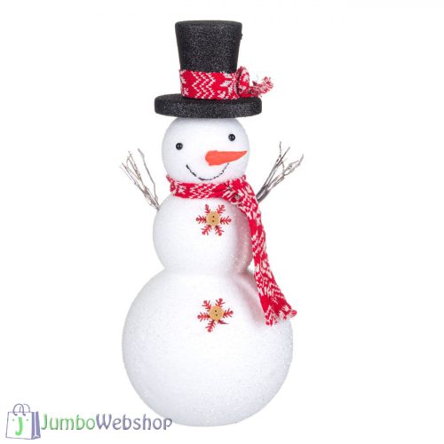 Karácsonyi dekoratív figura - fekete kalapos hóember 42 cm