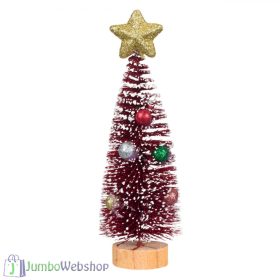   Mini karácsonyfa dekoráció hóval és csillogó díszekkel 18 cm