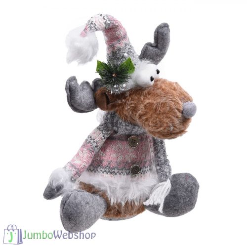 Karácsonyi plüss dekoráció - ülő rénszarvas- szürke 36 cm