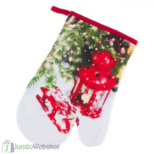 Karácsonyi edényfogó kesztyű - piros lámpás