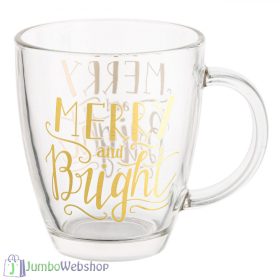 Karácsonyi bögre - üveg, arany felirattal- 310 ml