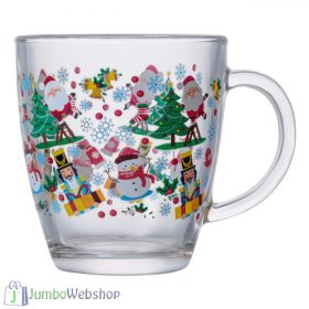 Karácsonyi bögre - üveg, karácsonyi figurákkal- 310 ml
