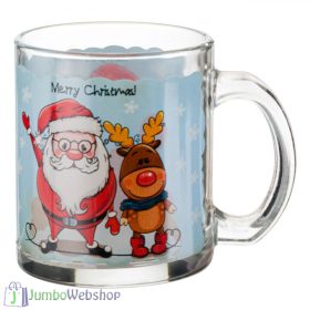 Karácsonyi bögre - üveg, mikulás és rénszarvas- 315 ml