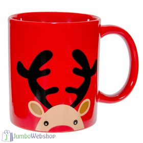 Karácsonyi bögre - piros, rénszarvasos - 320 ml