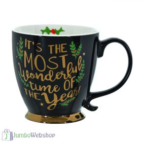 Karácsonyi bögre - fekete, arany felirattal - 415 ml