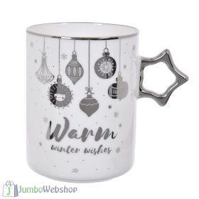 Karácsonyi bögre - ezüst-fehér csillag fogós - 415 ml